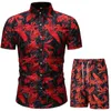 2021 Zomer Nieuwe Heren Casual Pak Koreaans Slanke Shirt Shortshirt Shorts Mens Beach Suit 2 Stuk Set G1209