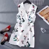 Print Office Lady Bodysuit Notched Collar Mouwloze Werk Mode Jumpsuit Dames Lente Zomer Ropa Mujer 13965 210415