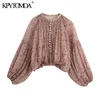 KPYTOMOA Women Fashion Paisley Print Cropped Blouses Vintage Lantern Sleeve Elastic Hem Female Shirts Chic Tops 210719