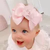 Three Layer Solid Color Bowknot Baby Elastic Headband Shining Beads Chiffon Flowers Toddler Hairband Infant Headwear Photo Props