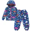 Spring Kids Girl 2-pcs Sets Print Hooded Jacket + Elastic Waist Pants Windproof and Rainproof Children Outfits E009 210610