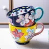 Ceramic Coffee Mugs and Cups Large Capacity Hand Painted Flower Household Office Using Porcelain Creative Drinking Water Mug 210804