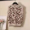 Primavera outono moda leopardo malha solta camisola colete mulheres sem mangas colete feminino malhas pulôver 210421