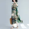 Johnature Women Chinese Style Dresses Plus Storlek Sommarkläder O-Neck Bat Sleeve Vintage Kvinnor Klänningar 210521