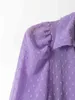 Elegant Women Dot Pleated Dresses Fashion Ladies Elastic Waist Dress Sweet Female Chic Solid Purple Chiffon Vestidos 210427