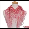 Envolve chapéus, luvas moda aessóriosfashion lace sheer floral impressão triângulo véu lenços mulheres mantilla tassel senhoras lenço bonito xaile sexo