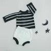 Conjunto de ropa para bebés Raya de manga larga Cardigan Suéter Abrigo + Pantalones cortos Trajes para niños Niñas Niños E91005 210610