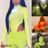 Sexy Womens Reflective Long Sleeves Neon Green Playsuits Autumn Slim Jumpsuit Rompers Bandage Club Leotard Tops Blouse Clubwear Y0927