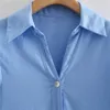 Dames Blue Tiered Geplooid Shirt Jurken ZA Vintage Korte Mouw Losse Zomer Jurk Vrouw Chic Front Button Midi Dress 210602