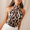 Sexig Off Shoulder Leopard Tops Chiffon Women Summer Animal Print Casual Backless ärmlösa skjortor Halter Kvinna bär kvinnor0396962070