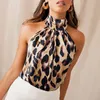 Top sexy con spalline leopardate in chiffon da donna estivo con stampa animalier Camicie senza maniche casual senza schienale Halter femminile indossa una maglietta da donna