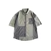 남성 캐주얼 셔츠 여름 ins 레트로 스티치 5 포인트 슬리브 셔츠 남성 한국어 버전 느슨한 야생 조수 브랜드 커플 반팔 재킷