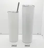 Amerikaanse voorraad 20oz witte sublimatie rechte tuimelaars roestvrijstalen vacuüm slanke kop met deksel stro koffie mokken sportwaterflessen