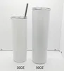 US STOCK 20oz white sublimation straight tumblers stainless steel vacuum slim cup with lid straw coffee mugs Sports Water Bottles