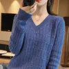 Осень и зимний поворот свитер Женщины свободная корейская версия All-Match большой размер куртка V-образным вырезом длинные рукава головы дна 210914