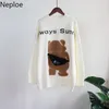 Kvinnors tröjor NEPLOE Japansk kvinna Vintage Cartoon Bear Stickade Pullovers Pull Femme Loose Casual Oversized Jumper Ropa Mujer 2021