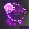 LED Belysningskransar Kvinnor Flower Hair Crown Lysous Headbands Headwear För Bröllop Kids Night Market Leksaker Glödande Garland Head Drop Delive