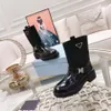 2021 Wysokiej Jakości Damska Designer Botki Skórzane Martin Kostki Trójkąt List Nylon Cowhid Boot Moda Niepoślizgowa Gumowa Outsole Elastyczne Webbing Luksusowe Niski Obcasy