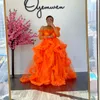 Orange Tulle Maternity Prom Habille de promesse d'épaule Photoshoot Photoshoot Robes de maternité Front Open ou fermé Robes de fête à manches longues Photographie Robe de soirée