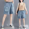 Wijde Pijpen Losse Denim Shorts Vrouwen 2021 Zomer Bermuda Hoge Elastische Taille Grote Zakken Dame Korte Jeans Feminina Vrouwen