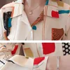 Осенняя мода корейский с длинным рукавом шифоновые рубашки печать кнопку костюм воротник рубашка женщины топы и блузки 6516 50 210417