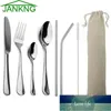 Jankng 7-stycken silver bestick med metall halm rostfritt stål porslin Kniv gaffel sked dinnerware resor regnbåge cutlery1 fabrik pris expert design kvalitet kvalitet