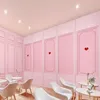 Fonds d'écran 3D Scandinave Simple Rose Net Rouge Gypse Armoire Murale Studio Salon de Beauté Lait Thé Boutique Po Fond D'écran Étanche