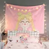 Tapisserie personnalisée imprimée College Dorm Couvertures Sailor Moon Cartoon Tapisserie murale suspendue Lumières d'étoiles gratuites couvrant 210608