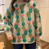 Green Cactus Print Long Sweater Knitted Pullovers Sleeve Loose Autumn Winter M0379 210514