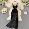 Casual Kleider JiuMeiDai 2022 Frauen Herbst Elegante A-linie Samt Kleid Büro Dame Perlen Robe Femme Vintage Designer Party Kleidung Vestid