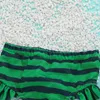 Summer Children Sets Casual Strap Red Tops Striped Green Watermelon Shorts Planet 2Pcs Girl Clothes 1-8T 210629