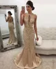 2021 Nya rosa aftonklänningar Juvelhals Sekvenserad spets Långt backless Mermaid Prom Dress Sweep Train Custom Illusion Robes De Soire219i