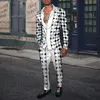 Tute da uomo Autunno 2021 Abito casual da uomo Stampa a diamante poligonale 3d Maschile a maniche lunghe con risvolto con bottoni Cardigan + pantaloni Due pezzi