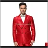 Blazery męskie odzież odzież kropla Dostawa 2021 (kurtka + spodnie) Gabinet ślubny Styl Solid Color Błyszczący Czerwony Osobowość Mężczyźni Garnitur Slim Fit Dres
