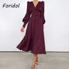 Foridol Lantern Sleeve Satin Vintage Long Dress Women Button Up Elegant Maxi Silk Party Spring Autumn Ladies 210415