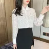 Early Autumn Stand-Collar Long Sleeve Woman's Blouses Polka Dot Shirts Women Vintage Chiffon Blouse Cardigan 10953 210508