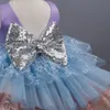 Unicorn Flower Girl Dress 2022 Puffy Lace kleine baby meisjes partij verjaardag jurken multi gekleurde lagen kinderen pageant hi-low prinses schattige eerste communie jurk met boog