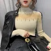 Koreanischer Halbkragen Goldlinien Rosa Pullover Langarm Weiblicher Stil Sexy Herbst Winter Mesh Dick Gestrickt 61C 210420