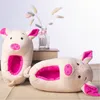 Hiver femmes pantoufles chaud en peluche mignon cochon enfants noël sans lacet plat femme doux maison confort chaussures