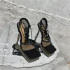 Mode Merk Vrouw Pumps Sexy Hollow Mesh Zomer Sandalen Hoge Hakken Vierkante Teen Enkel Veterschoenen Vrouwen Feestjurk Schoenen