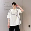 IEFB Summer Fashion Stitching T-shirt Men's Handsome Pullover Round Neck Short Sleeve Tops Black White Mans Clothing 9Y7043 210524