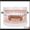 Grillz, Dental Body Drop Delivery 2021 Gold Sier Couleur Hip Hop Glacé Coloré Cz Bouche Dents Grillz Caps Top Bottom Grill Hommes Femmes Vampir