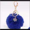 Keychains Fashion Aessories Drop Delivery 2021 Cute Keychain Snowflake Fur Ball Key Chain Pendant Plush Doll Kids Toy Girl Bag Phone Ornament