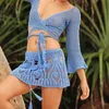 Boho crochet tassel praia mini-saia para mulheres brancas vestido curto lace hollow veja através de saias de renda esbelta sarongues