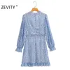 Women sweet agaric lace printing casual slim Dress Female long sleeve chiffon Vestidos back zipper ruffles Dresses DS4315 210420