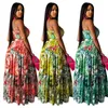 Женщины напечатаны длинные спагетти ремешок платье цветочные летние бого плиссированные праздник мода женский макси безумие чешуйские платья 210416