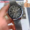 Todos os discadores Trabalhos Cronômetro Luxo Mens Relógios Com Calendário Aço Inoxidável Malha Alta Big Designer Quartz WristWatch 44mm de Alta Qualidade Super Presente