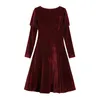 Red Flannel Dress Women French Vintage Square Collar Spliced Lace Long Sleeve Midi Frocks Lady Y2K Retro Party Fluffy Dress 210417