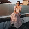 Foridol 퍼프 슬리브 빈티지 여름 드레스 여성 꽃 프린트 Boho Maxi Long Dress 프랑스어 A 라인 비치 캐주얼 레드 드레스 210415