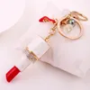 Rhinestone Lipstick Keychains Car Keyrings Key Chains Rings Holder Women Fashion Flower Clover Accessories Imitation Pearl Jewelry Bag Charms Pendant for Lover